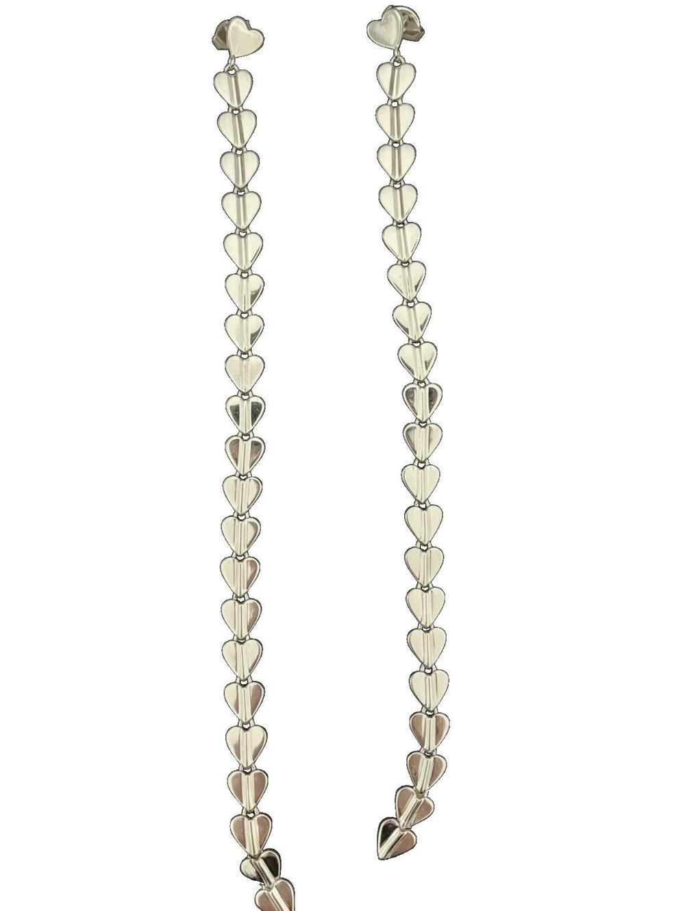 Sterling Silver 925 Heart Dangle Drop Earrings - 3.5" Statement - Picture 3 of 5
